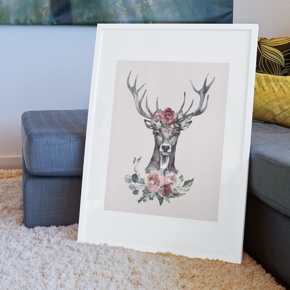 Modern Wall Art Floral Deer Poster Print UNFRAMED - Picture 7 of 11